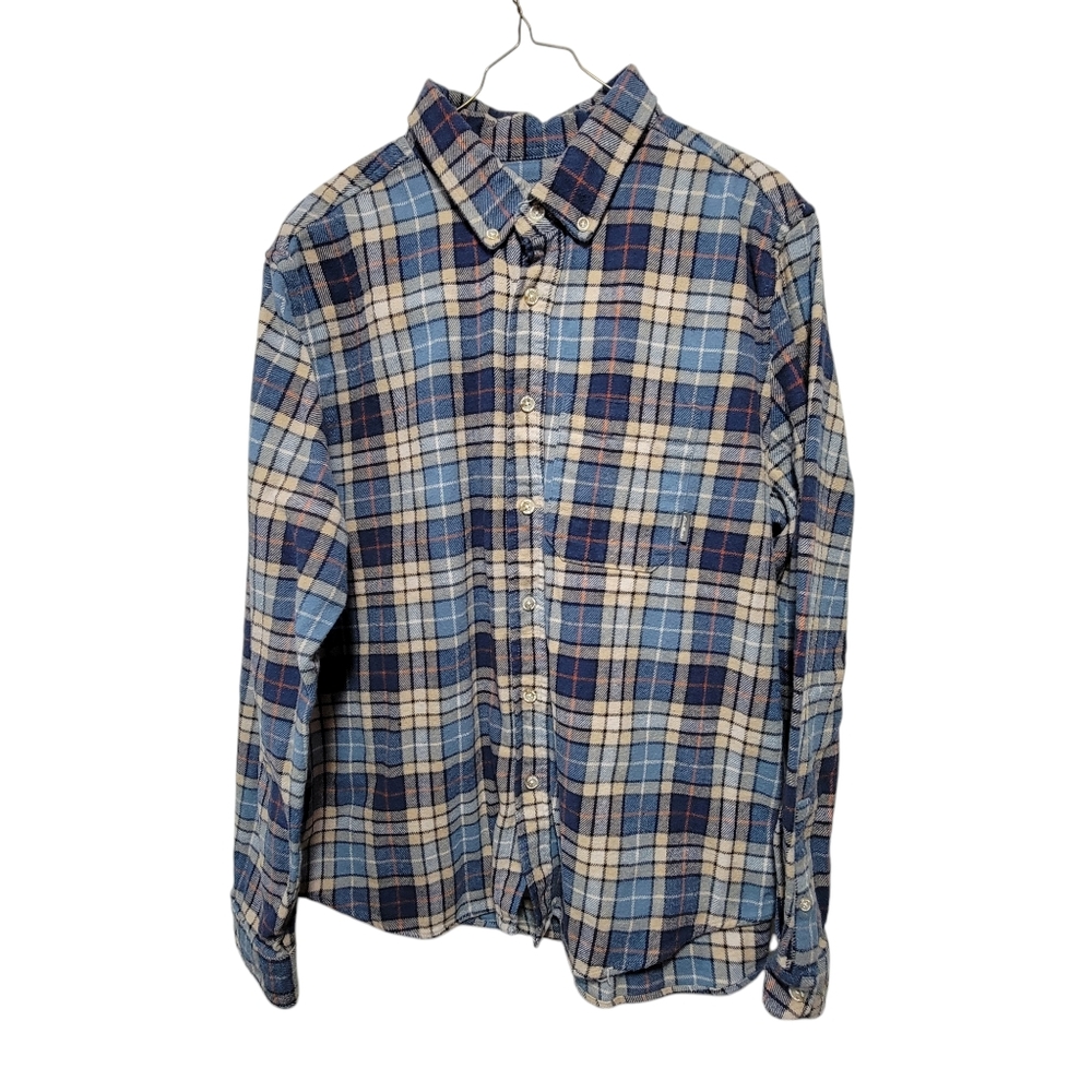 Eddie Bauer Flex Flannel Men XL Blue Tartan Shirt Long Sleeve Button Up Outdoors